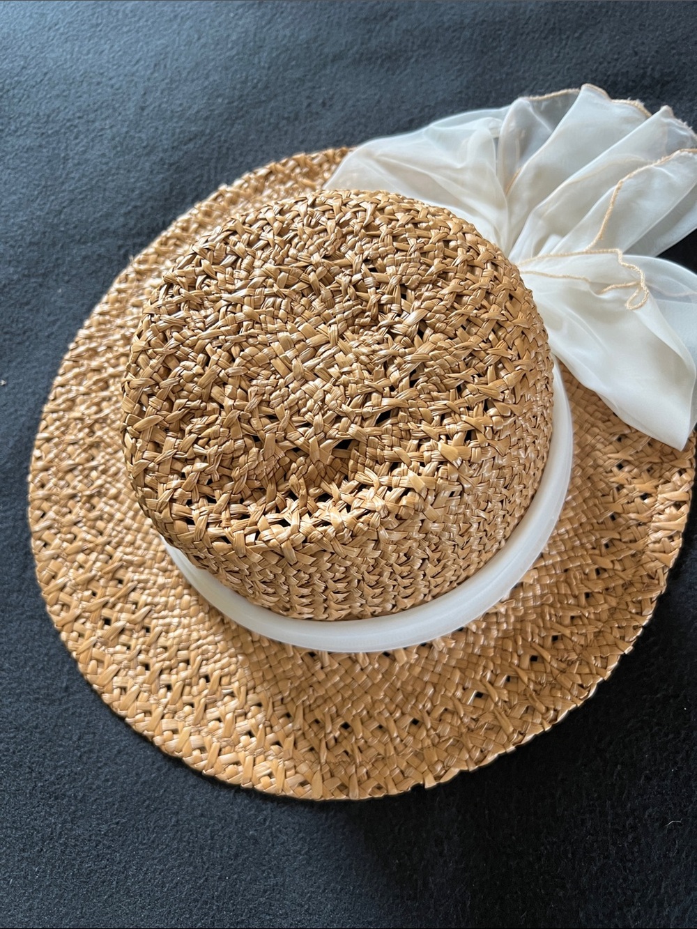 Straw Sun Hat with White Ribbon Bow